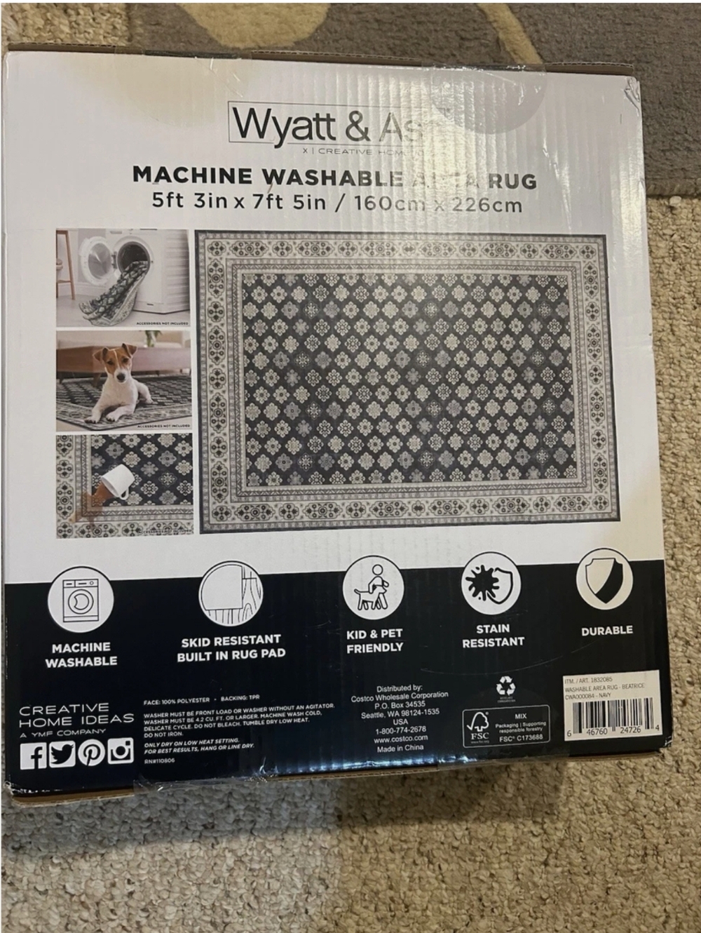 5 ft 3 in x 7 ft 5 in/Wyatt & Ash Beatrice Machine Washable Indoor Area Rug  New - Picture 4 of 4